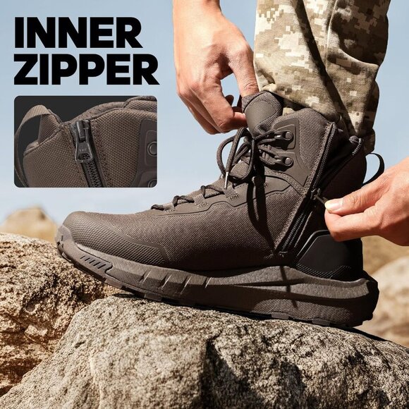 〽️Men\'s Dark Brown Nortiv 8 Tactical Hiking Lightweight Arch Support Work Boots main image 4